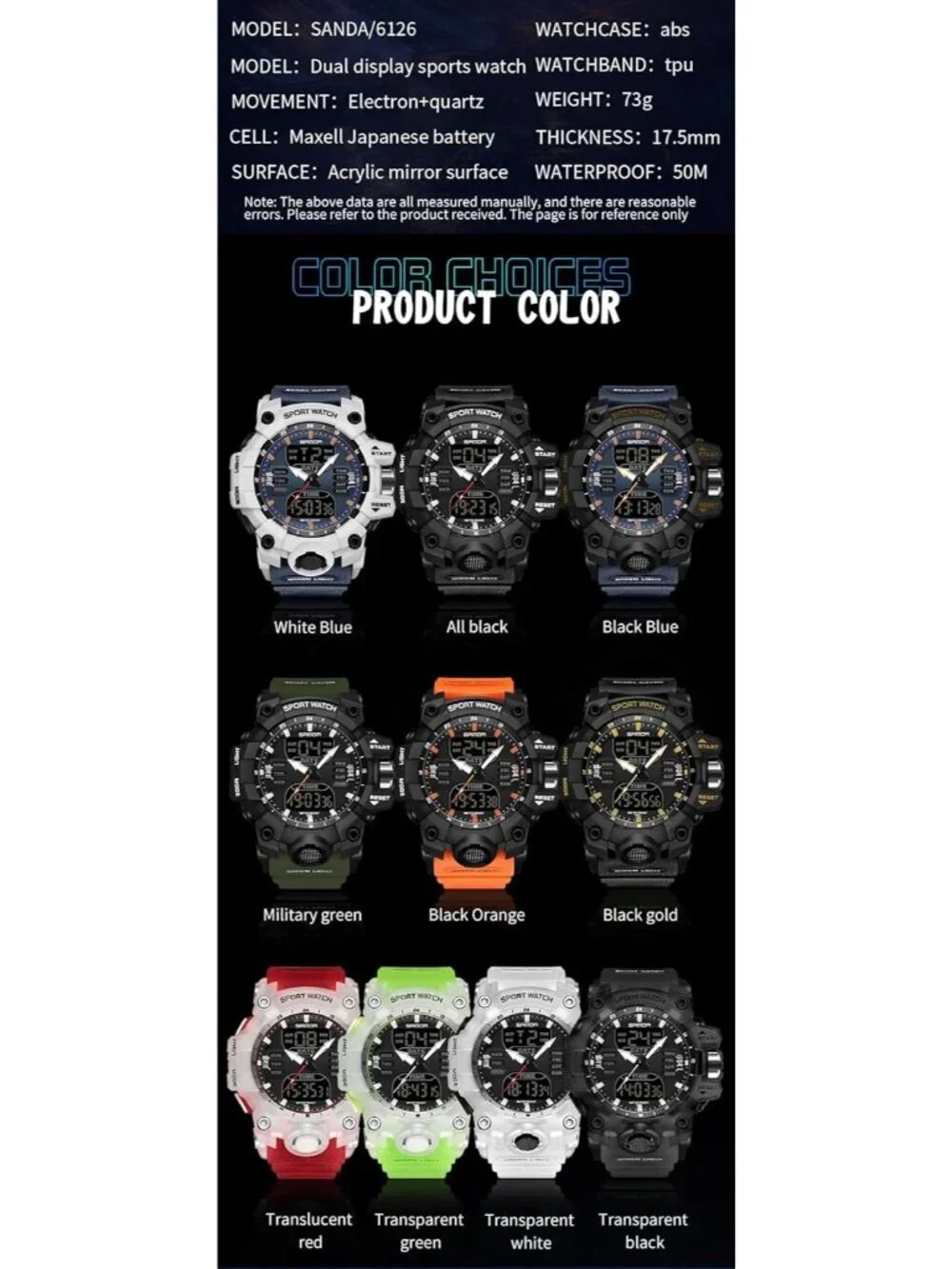 Men's Army Green Black Analog Quartz S-Shock Waterproof Sports LED Digital Watch